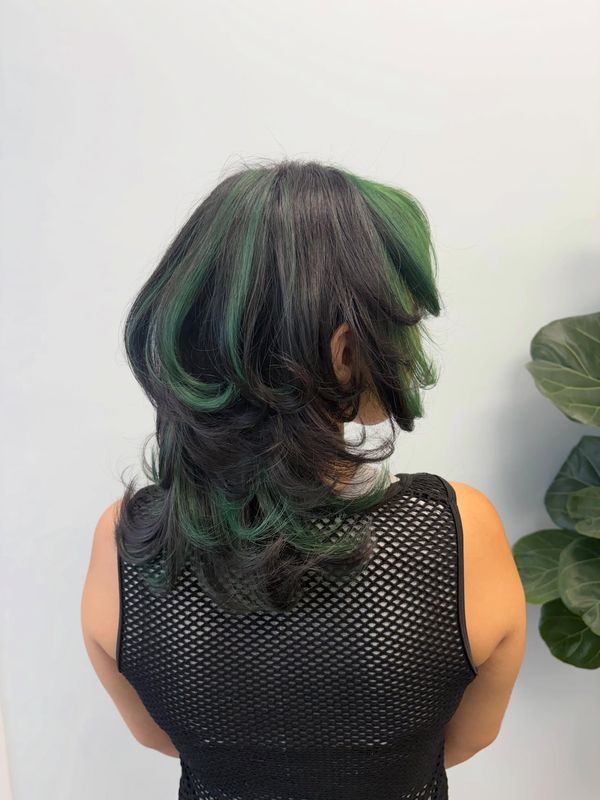 Black shag with a bright green hidden underlayer