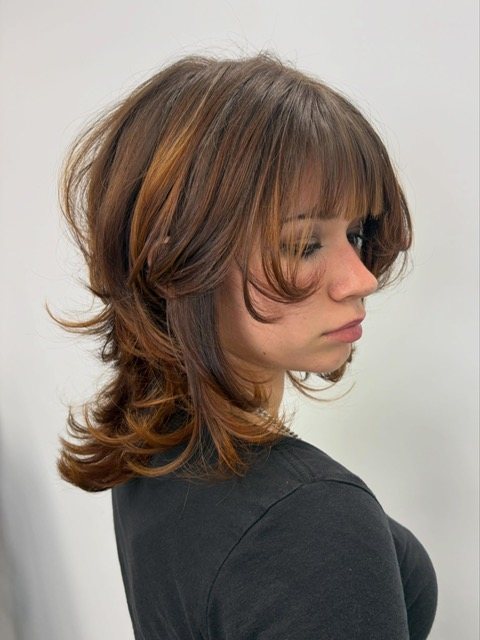 Copper toned shag with a curtain fringe