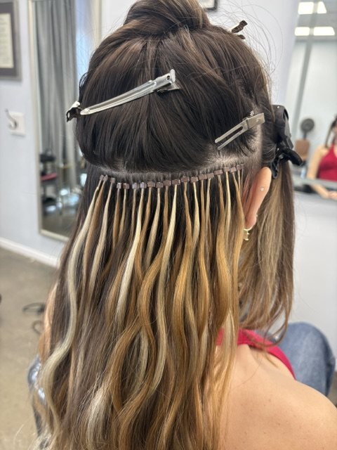 I-tip extension rows sectioned and beaded in