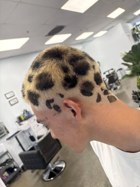 Hand painted leopard print on a mens fade
